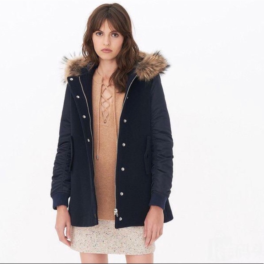 Sandro Paris Navy Wool and Nylon Coat